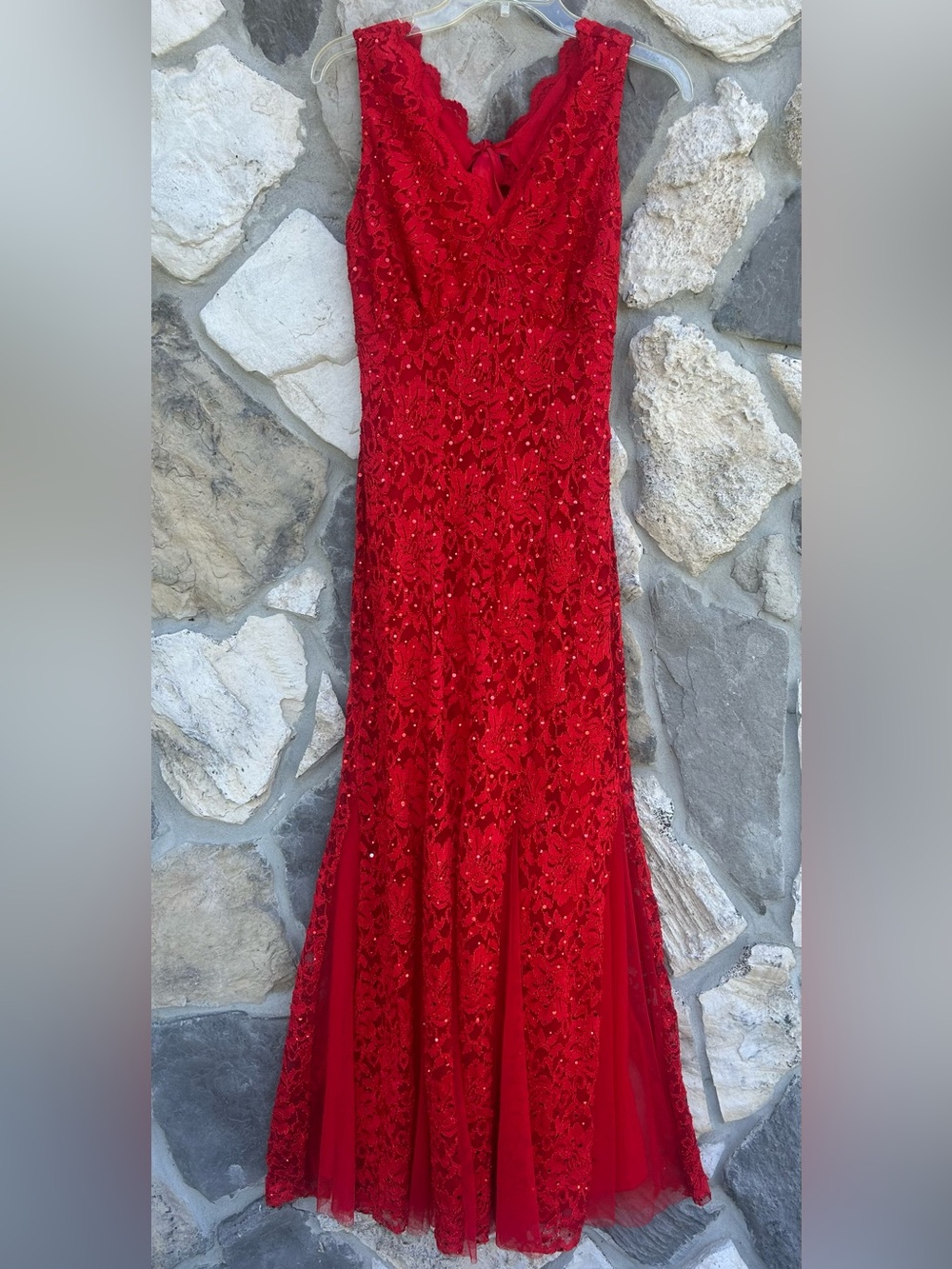 Red Formal Dress Size S Lace And Sequin Fit And Flare Special Occasion Party